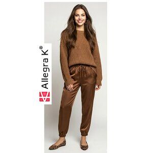 ALLEGRA K - Rich coffee coloured satin jogger pants